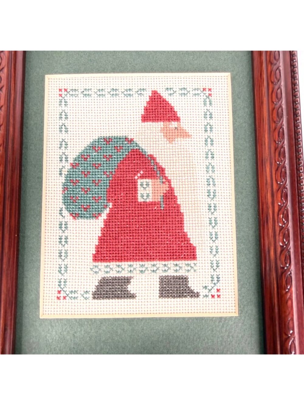 1985 Completed Finished Prairie Schooler Santa Claus Cross Stitch In Frame Matt - Picture 2 of 3